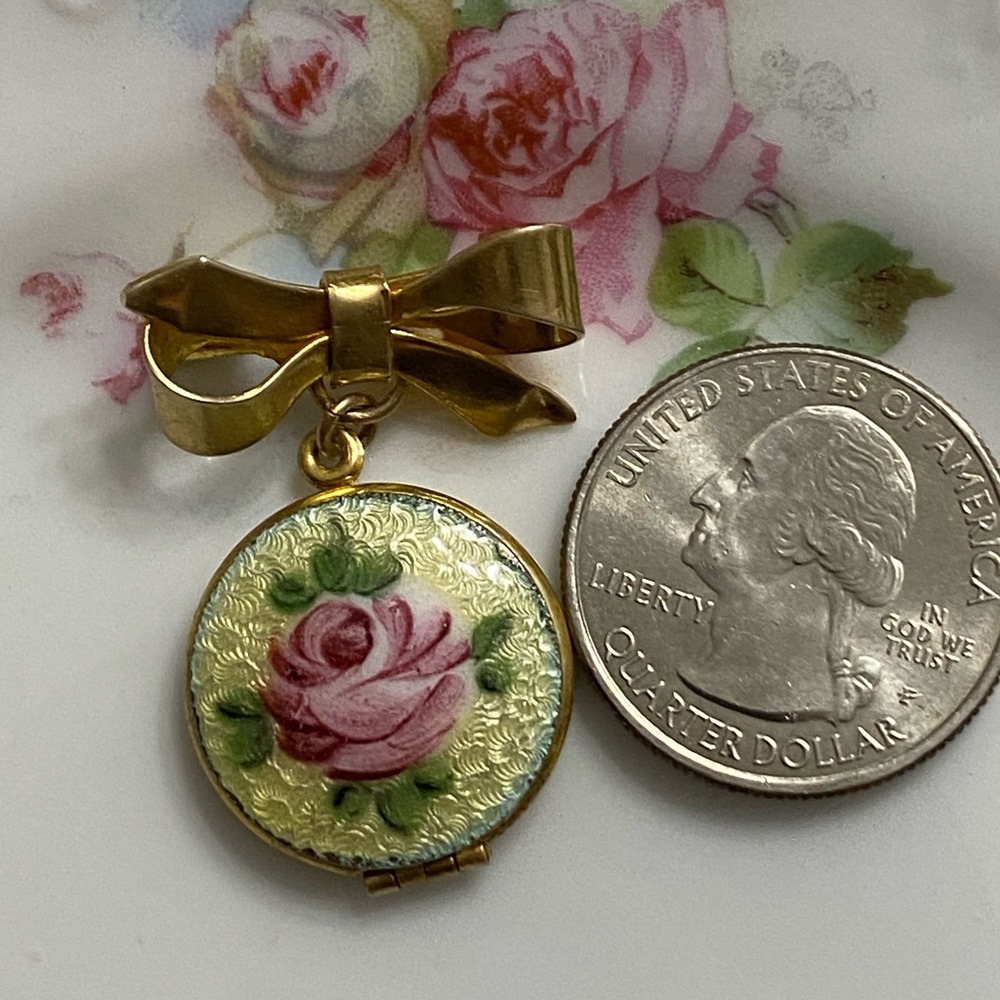 Vintage Guilloche Locket with Brass Bow